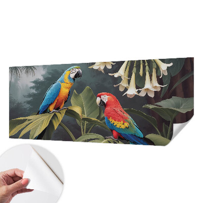 Peel-and-stick wall mural with a colorful parrot design for bedroom decor
