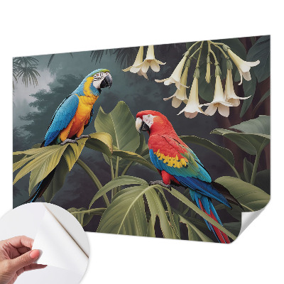 Peel-and-stick wall mural with a colorful parrot design for bedroom decor