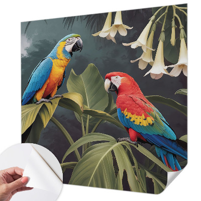Peel-and-stick wall mural with a colorful parrot design for bedroom decor