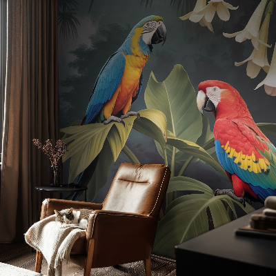 Peel-and-stick wall mural with a colorful parrot design for bedroom decor