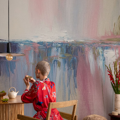 Children's wall mural with a colorful abstract design