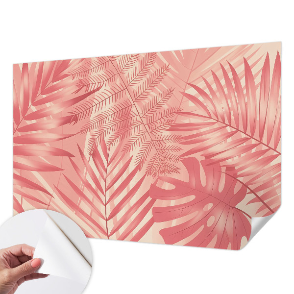 Peel and stick wall mural with tropical leaves design