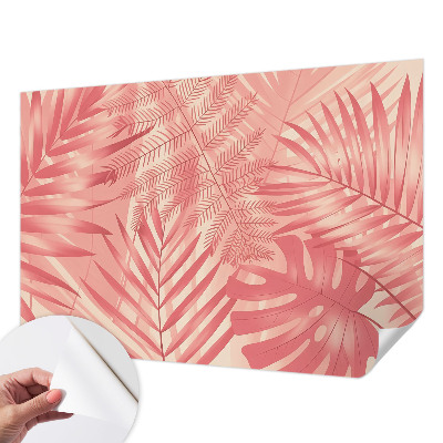 Peel and stick wall mural with tropical leaves design