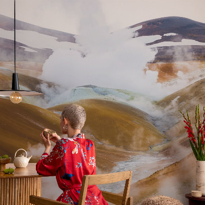 Baby room wall mural with a volcanic hills design