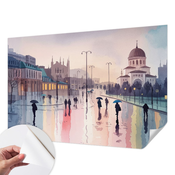 3D wall mural A rainy walk