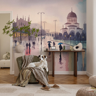 3D wall mural A rainy walk