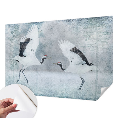 Peel and stick wall mural with a harmonious crane motif