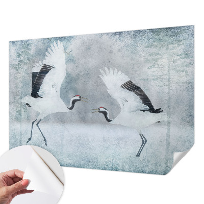 Peel and stick wall mural with a harmonious crane motif