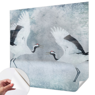 Peel and stick wall mural with a harmonious crane motif