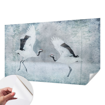 Peel and stick wall mural with a harmonious crane motif