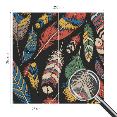 Peel and stick wall mural for bedroom with a colorful feather design