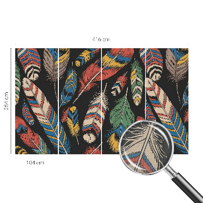Peel and stick wall mural for bedroom with a colorful feather design