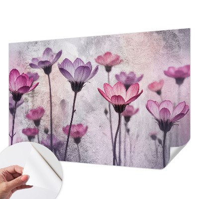 Children's wall mural with pastel flower motif