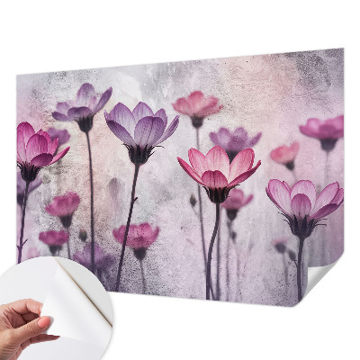 Children's wall mural with pastel flower motif