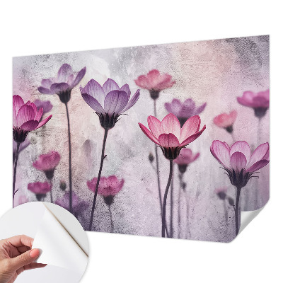 Children's wall mural with pastel flower motif