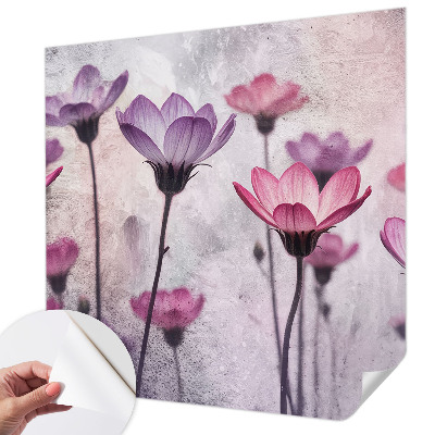 Children's wall mural with pastel flower motif