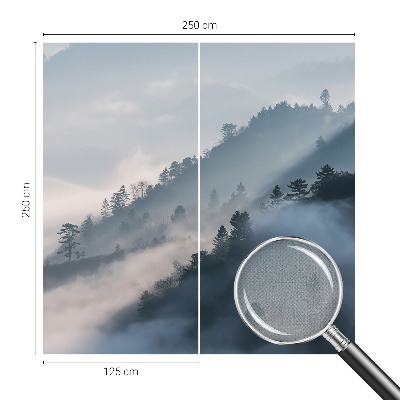 Baby room wall mural with a foggy landscape design