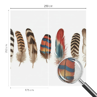 Peel and stick wallpaper mural with a colorful feather pattern