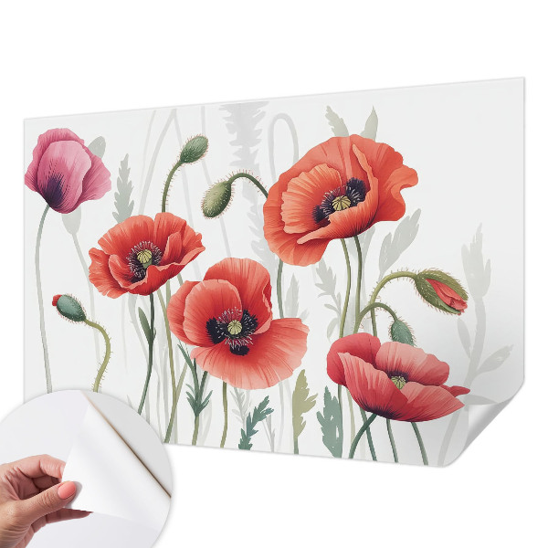 Self-adhesive photo wallpaper with a red poppy motif
