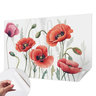Self-adhesive photo wallpaper with a red poppy motif