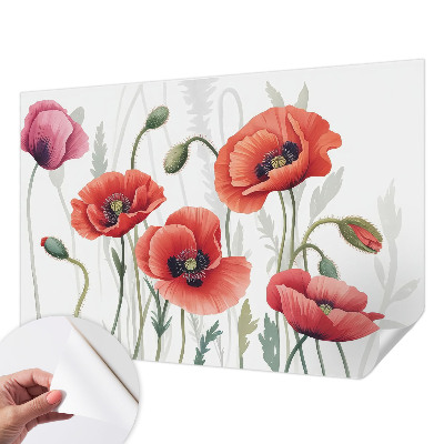 Self-adhesive photo wallpaper with a red poppy motif