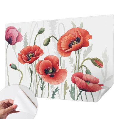 Self-adhesive photo wallpaper with a red poppy motif
