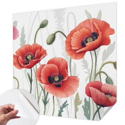 Self-adhesive photo wallpaper with a red poppy motif
