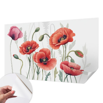 Self-adhesive photo wallpaper with a red poppy motif