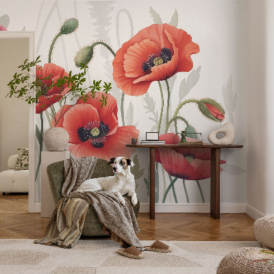 Self-adhesive photo wallpaper with a red poppy motif