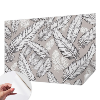 Peel and stick wall mural for living room with a subtle feather pattern
