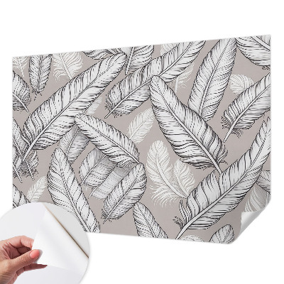 Peel and stick wall mural for living room with a subtle feather pattern