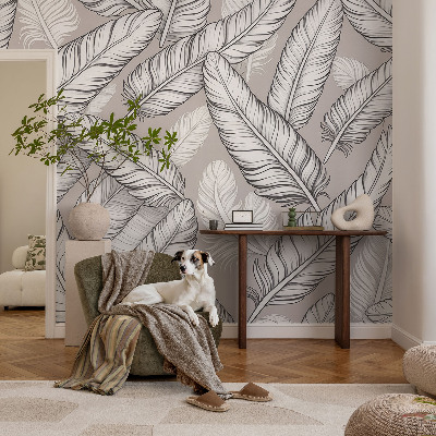 Peel and stick wall mural for living room with a subtle feather pattern