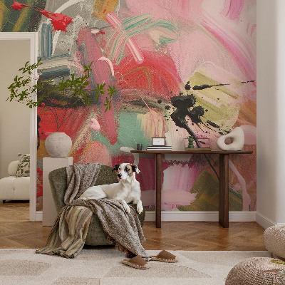 Peel and stick wall mural for bedroom with a colorful chaotic abstract design