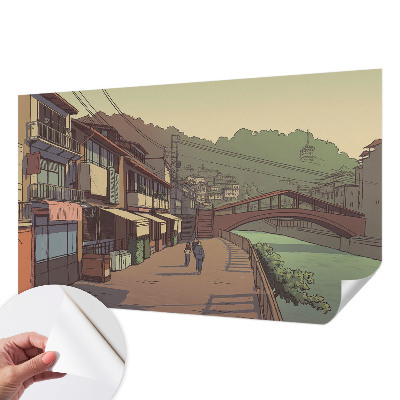 Peel and stick wall mural for kids' room with a pastel landscape design