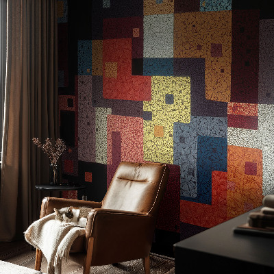 3D wall mural with colorful shapes