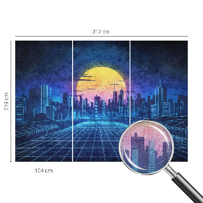 Nursery wall mural with a futuristic landscape design