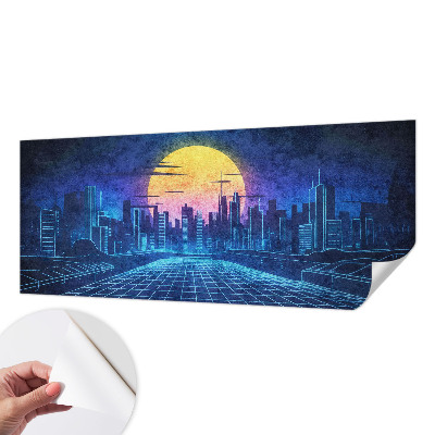 Nursery wall mural with a futuristic landscape design