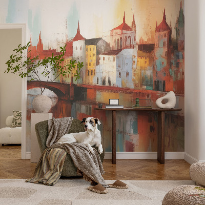 3D photo wallpaper mural featuring a city landscape