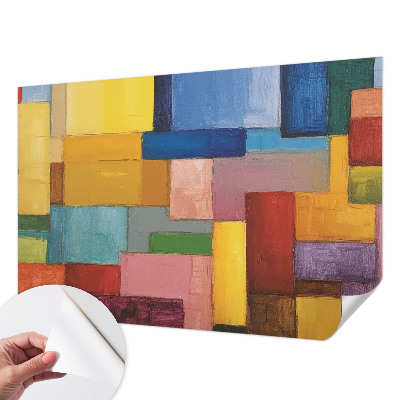 Self-adhesive wall mural with a pattern of colored rectangles