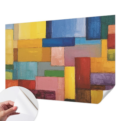 Self-adhesive wall mural with a pattern of colored rectangles