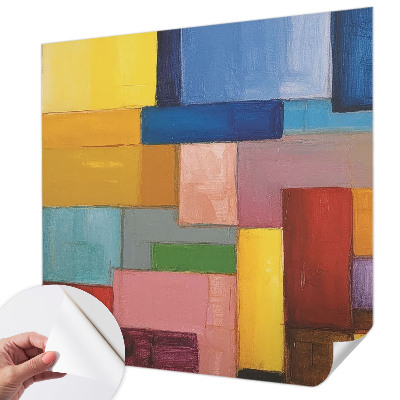 Self-adhesive wall mural with a pattern of colored rectangles
