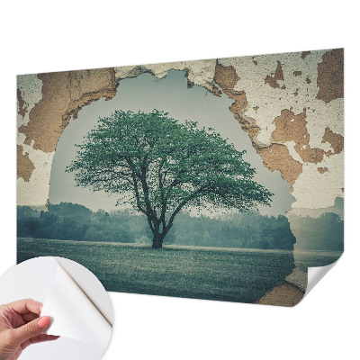 Removable wall mural featuring a solitary tree design