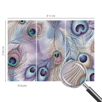 Removable wall mural wallpaper with a peacock feather design
