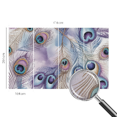 Removable wall mural wallpaper with a peacock feather design