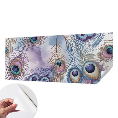 Removable wall mural wallpaper with a peacock feather design