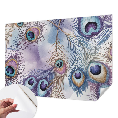 Removable wall mural wallpaper with a peacock feather design