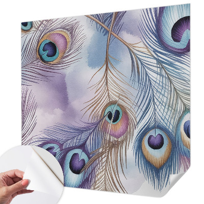 Removable wall mural wallpaper with a peacock feather design