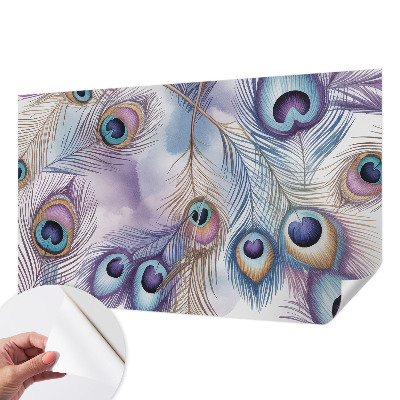 Removable wall mural wallpaper with a peacock feather design