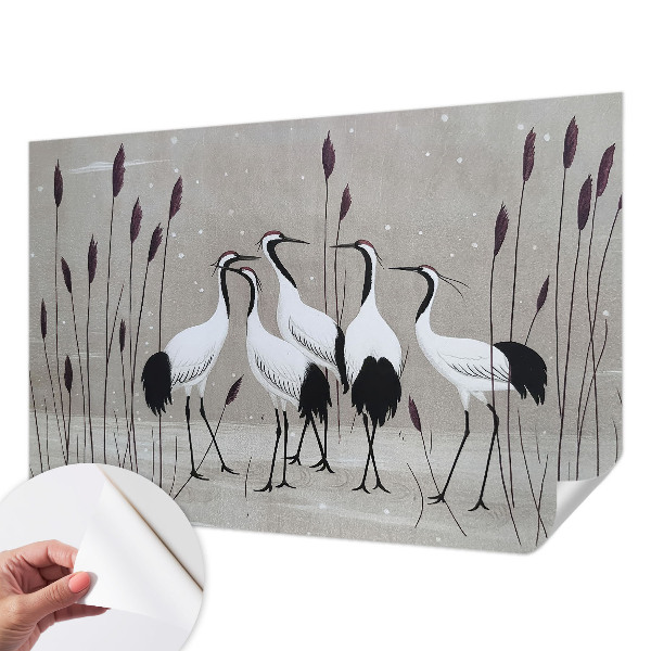 Peel and stick wall mural for kids' room with a flock of cranes