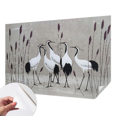 Peel and stick wall mural for kids' room with a flock of cranes